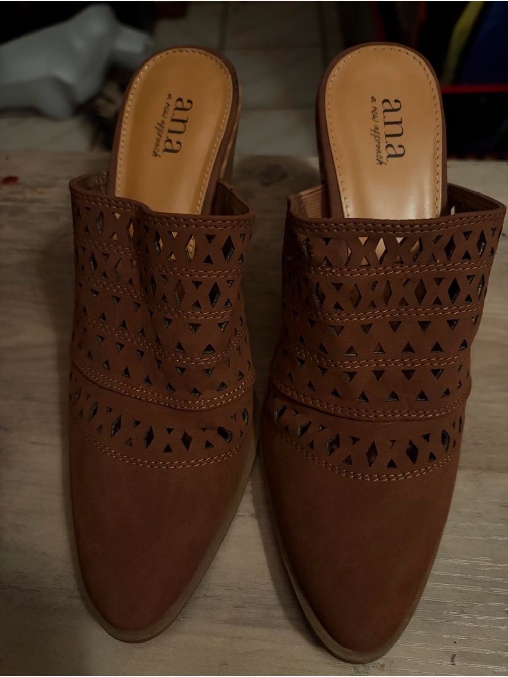 a.n.a Brown Laser-Cut Slip-On Mules